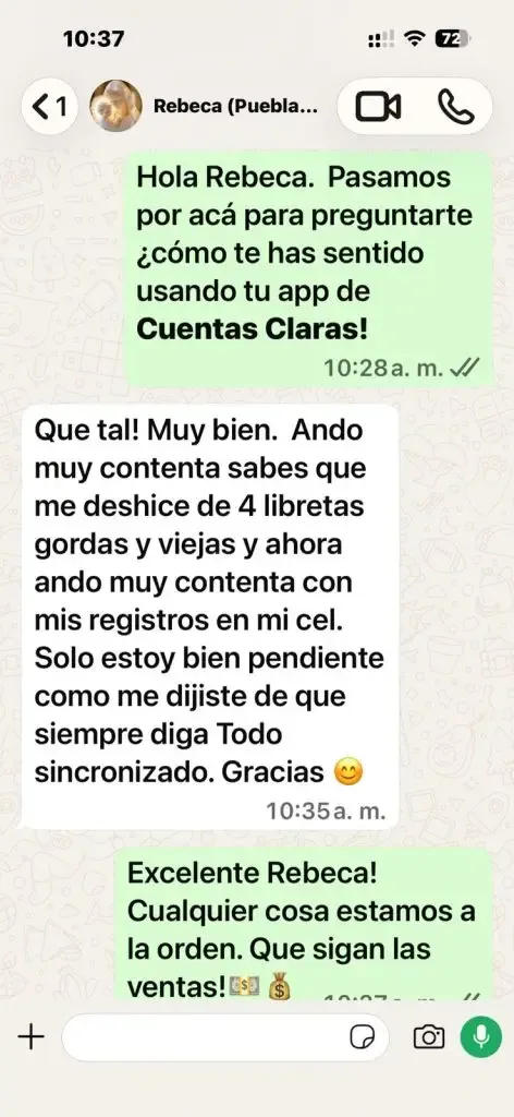 Reseña de Rebeca: Muy bien, me deshice de 4 libretas gordas y viejas y ahora ando muy contenta con mis registros en el celular, siempre dice Todo sincronizado